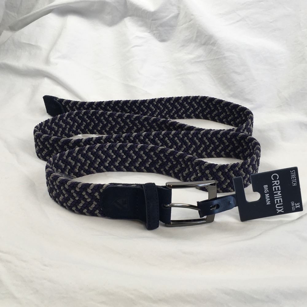 Cremieux Big Man Navy Grey Woven Stretch Braided Belt 3X 50-52 Casual Classic